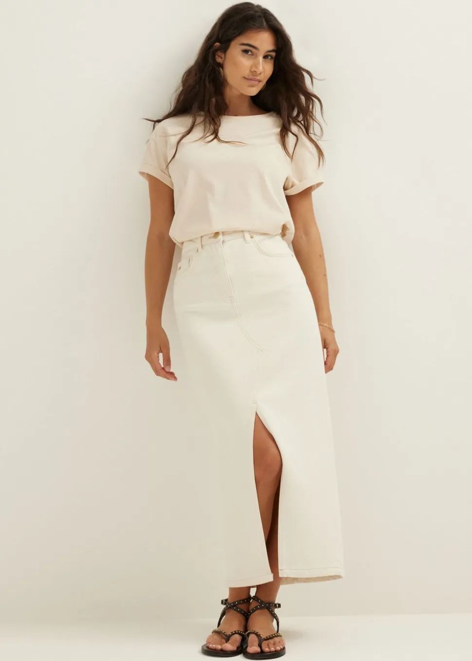 Basic T-shirt met opgerolde mouw
