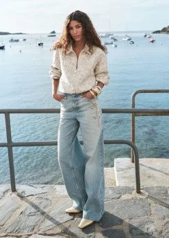 Geborduurde wide leg jeans