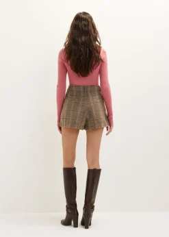 Geruite short met plooien